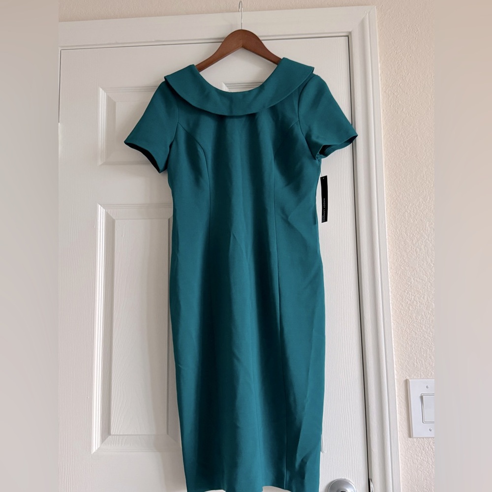 Brand New Maggy London Sheath Dress. 8 Petite. Emerald. Rolled neck.
